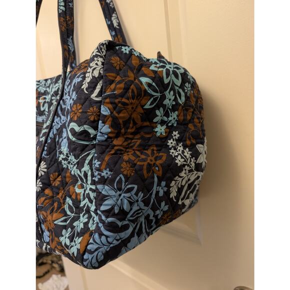 Vera Bradley Large Duffel Bag Java Floral NEW Travel Vacation Blue Brown - Picture 3 of 4